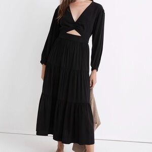 Madewell Black Tiered Maxi Dress with Front Cutout